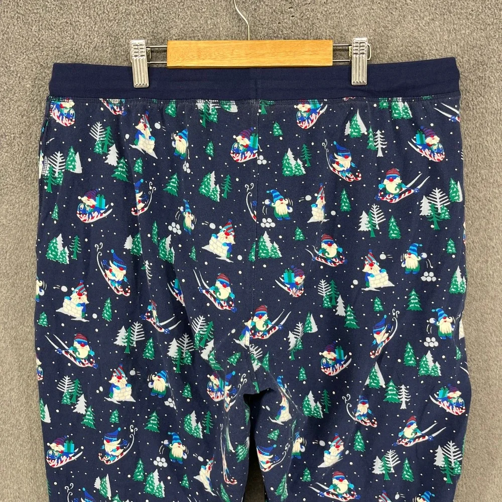 Lands End Gnome Skiing Christmas‎ Pajama Pants Joggers Navy Blue Size L 36 38